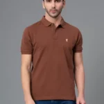 Men Solid Polo Neck Pure Cotton Brown T-Shirt