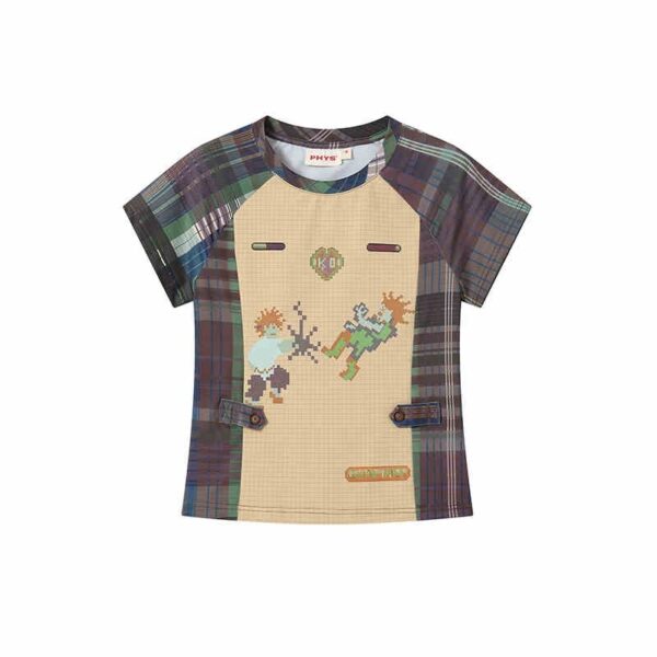 Milk Silk Plaid Stitching Breathable Short-sleeved T-shirt Couple - Image 2