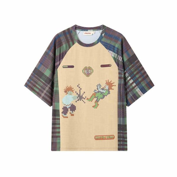 Milk Silk Plaid Stitching Breathable Short-sleeved T-shirt Couple - Image 5