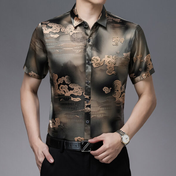 Chinese Style Silk Satin Shirt Short Sleeve